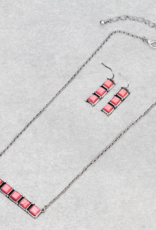 NECKLACE & EARRINGS 6 PINK STONE BAR