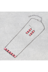 NECKLACE & EARRINGS 6 PINK STONE BAR