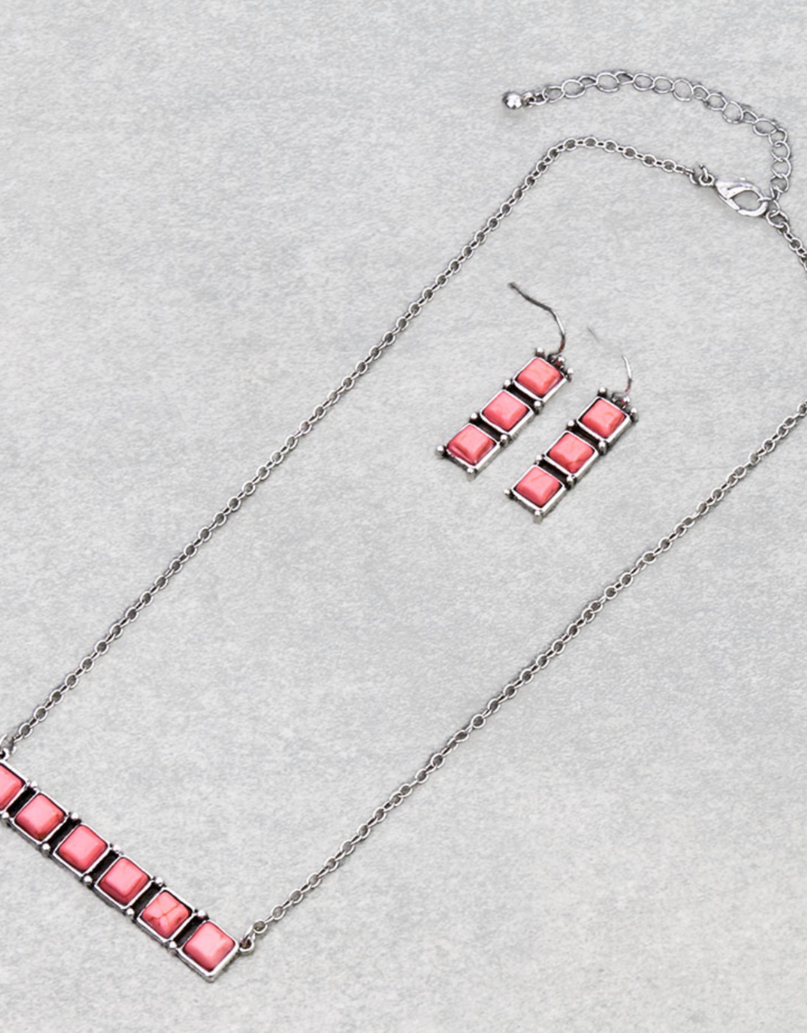 NECKLACE & EARRINGS 6 PINK STONE BAR