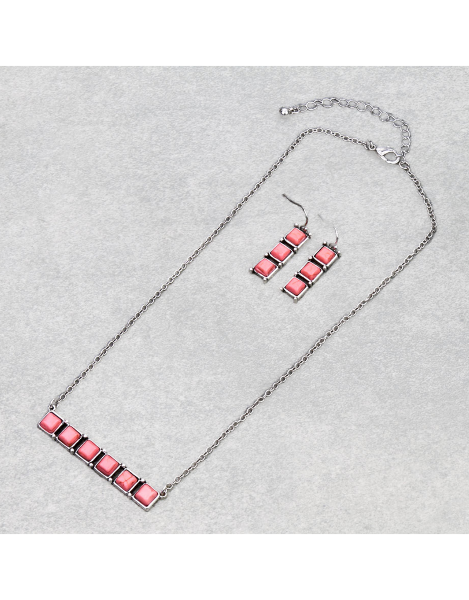 NECKLACE & EARRINGS 6 PINK STONE BAR