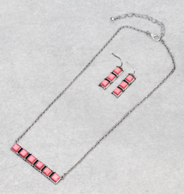 NECKLACE & EARRINGS 6 PINK STONE BAR