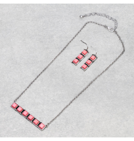 NECKLACE & EARRINGS 6 PINK STONE BAR