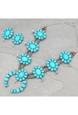 LARGE TURQUOISE STATEMENT SQUASH BLOSSOM NECKLACE & EARRINGS