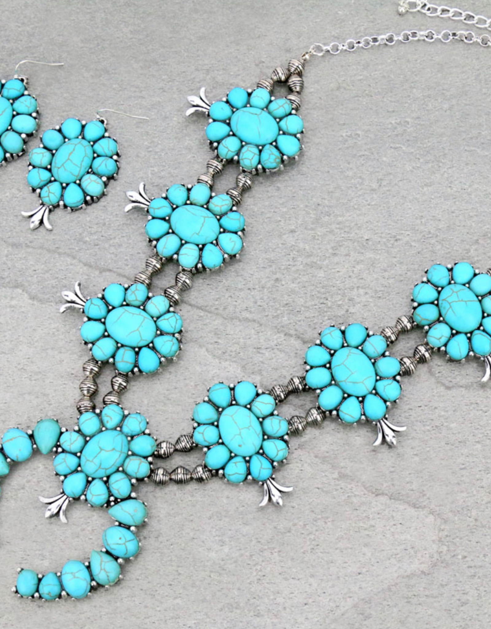 LARGE TURQUOISE STATEMENT SQUASH BLOSSOM NECKLACE & EARRINGS