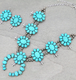 LARGE TURQUOISE STATEMENT SQUASH BLOSSOM NECKLACE & EARRINGS