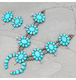 LARGE TURQUOISE STATEMENT SQUASH BLOSSOM NECKLACE & EARRINGS