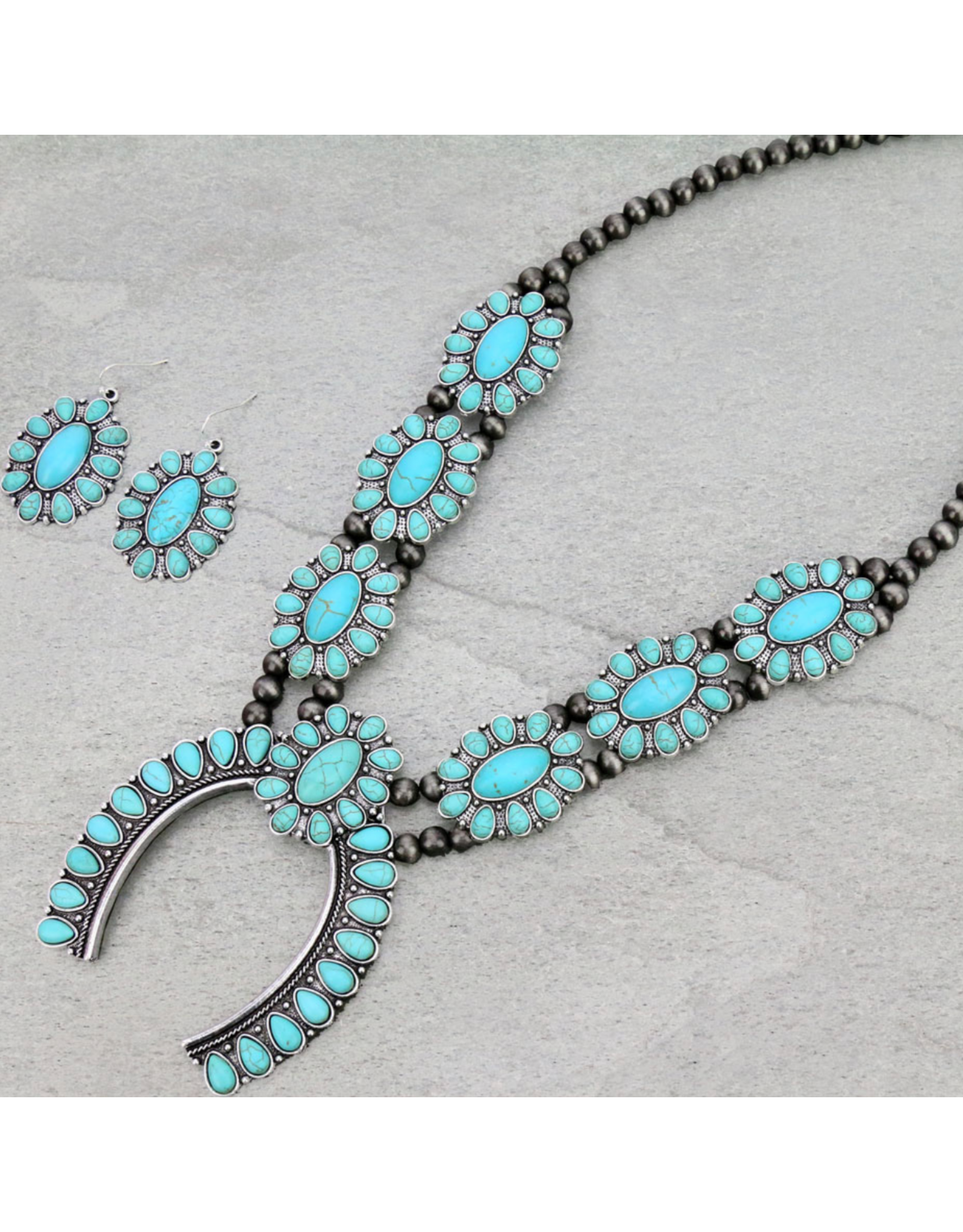 NAVAJO PEARL AND TURQUOISE SQUASH BLOSSOM NECKLACE SET