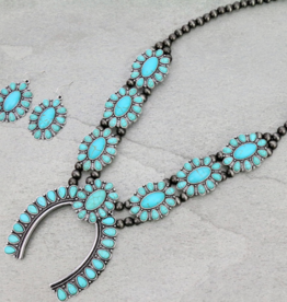 NAVAJO PEARL AND TURQUOISE SQUASH BLOSSOM NECKLACE SET