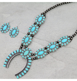 NAVAJO PEARL AND TURQUOISE SQUASH BLOSSOM NECKLACE SET