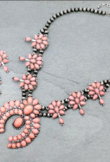 NAVAJO PEARL AND PINK SQUASH BLOSSOM NECKLACE SET