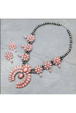 NAVAJO PEARL AND PINK SQUASH BLOSSOM NECKLACE SET