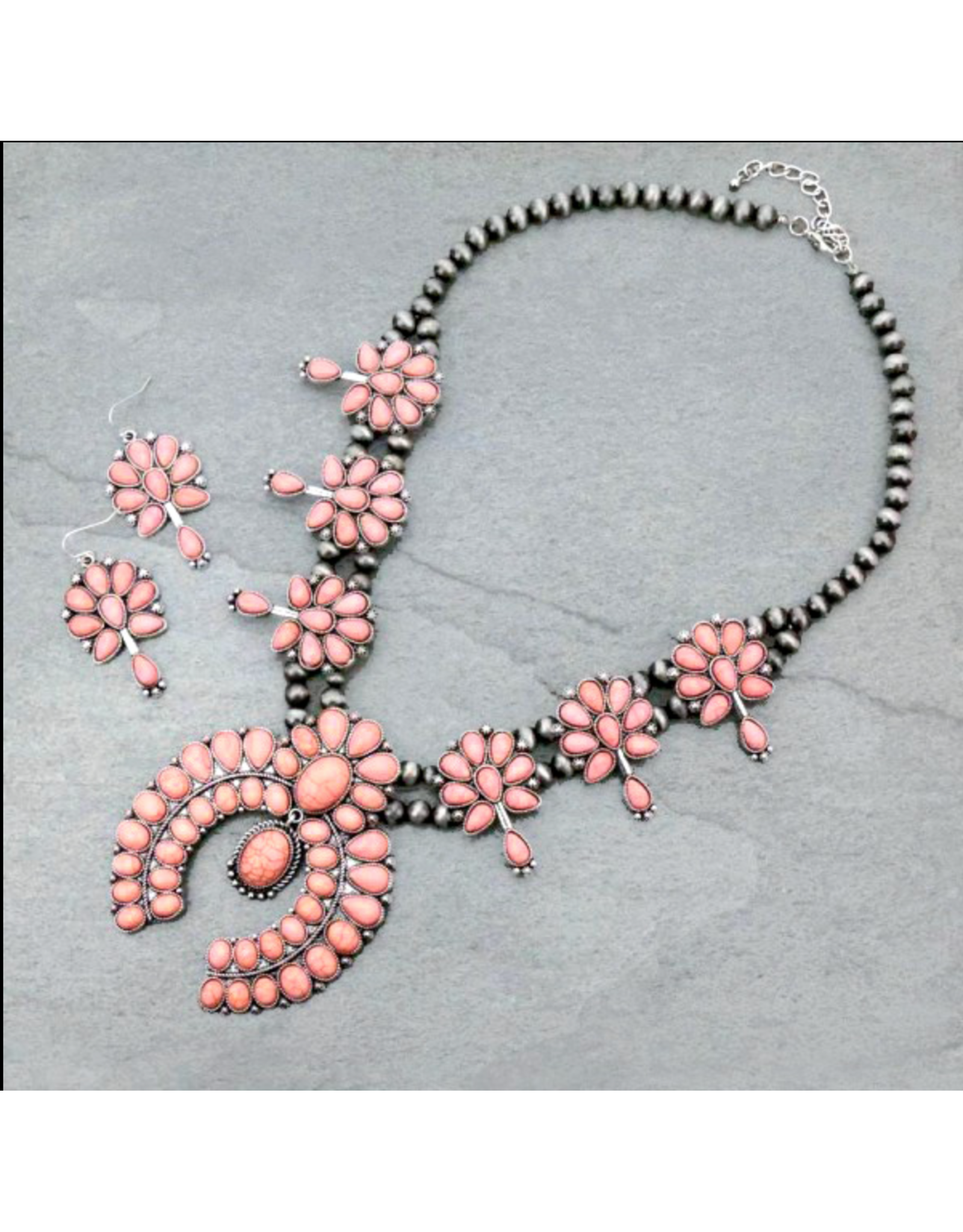 NAVAJO PEARL AND PINK SQUASH BLOSSOM NECKLACE SET