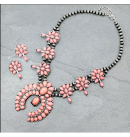 NAVAJO PEARL AND PINK SQUASH BLOSSOM NECKLACE SET