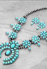 SQUASH BLOSSOM NECKLACE SET TURQUOISE AND NAVAJO PEARL SS1130
