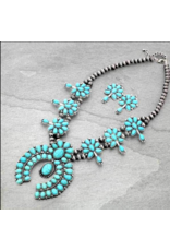 SQUASH BLOSSOM NECKLACE SET TURQUOISE AND NAVAJO PEARL SS1130