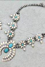 SQUASH BLOSSOM NECKLACE SET TURQUOISE& WHITE  AND NAVAJO PEARL SS1130
