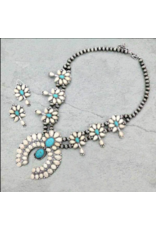 SQUASH BLOSSOM NECKLACE SET TURQUOISE& WHITE  AND NAVAJO PEARL SS1130