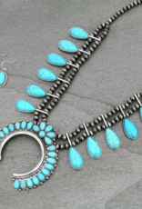 NAVAJO PEARL TURQUOISE STONES SQUASH BLOSSOM NECKLACE SET SS187