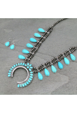NAVAJO PEARL TURQUOISE STONES SQUASH BLOSSOM NECKLACE SET SS187