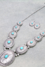 NECKLACE SET LARGE CONCHO WOTH TURQUOISE STONES