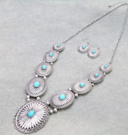 NECKLACE SET LARGE CONCHO WITH TURQUOISE STONES