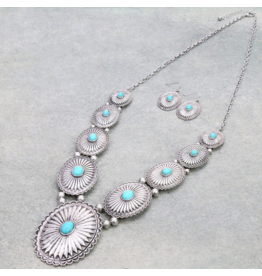 NECKLACE SET LARGE CONCHO WITH TURQUOISE STONES