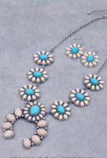 WHITE AND TURQUOISE SQUASH BLOSSOM ON CHAIN NECKLACE SET