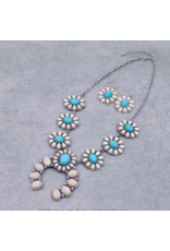 WHITE AND TURQUOISE SQUASH BLOSSOM ON CHAIN NECKLACE SET