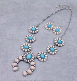 WHITE AND TURQUOISE SQUASH BLOSSOM ON CHAIN NECKLACE SET