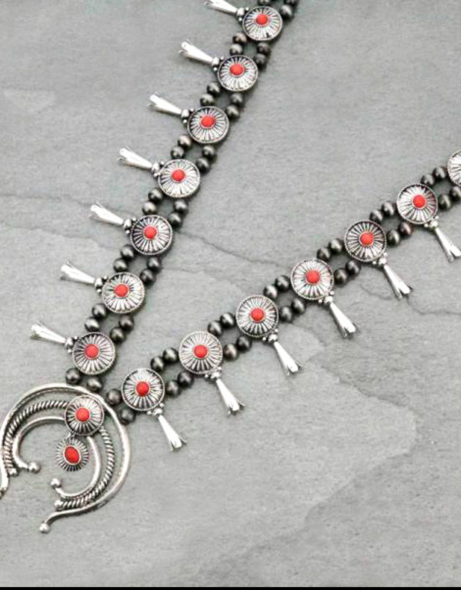NECKLACE SQUASH BLOSSOM WITH RED STONES