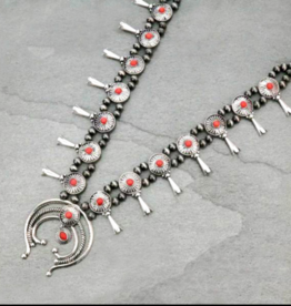 NECKLACE SQUASH BLOSSOM WITH RED STONES