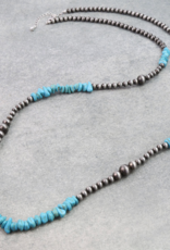 40" NAVAJO PEAL AND TURQUOISE CHIP NECKLACE