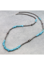 40" NAVAJO PEAL AND TURQUOISE CHIP NECKLACE