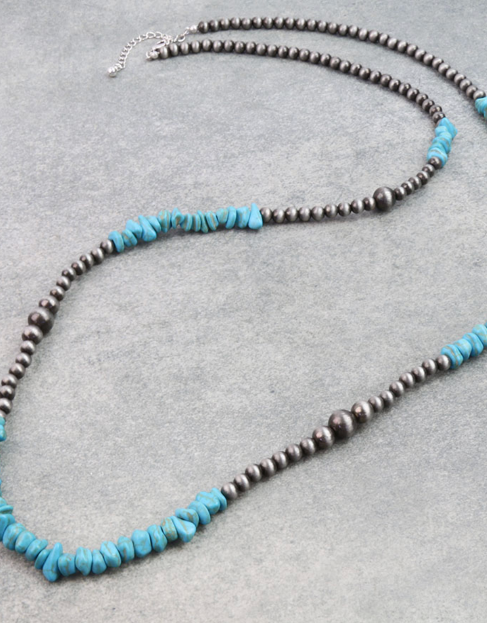 40" NAVAJO PEAL AND TURQUOISE CHIP NECKLACE