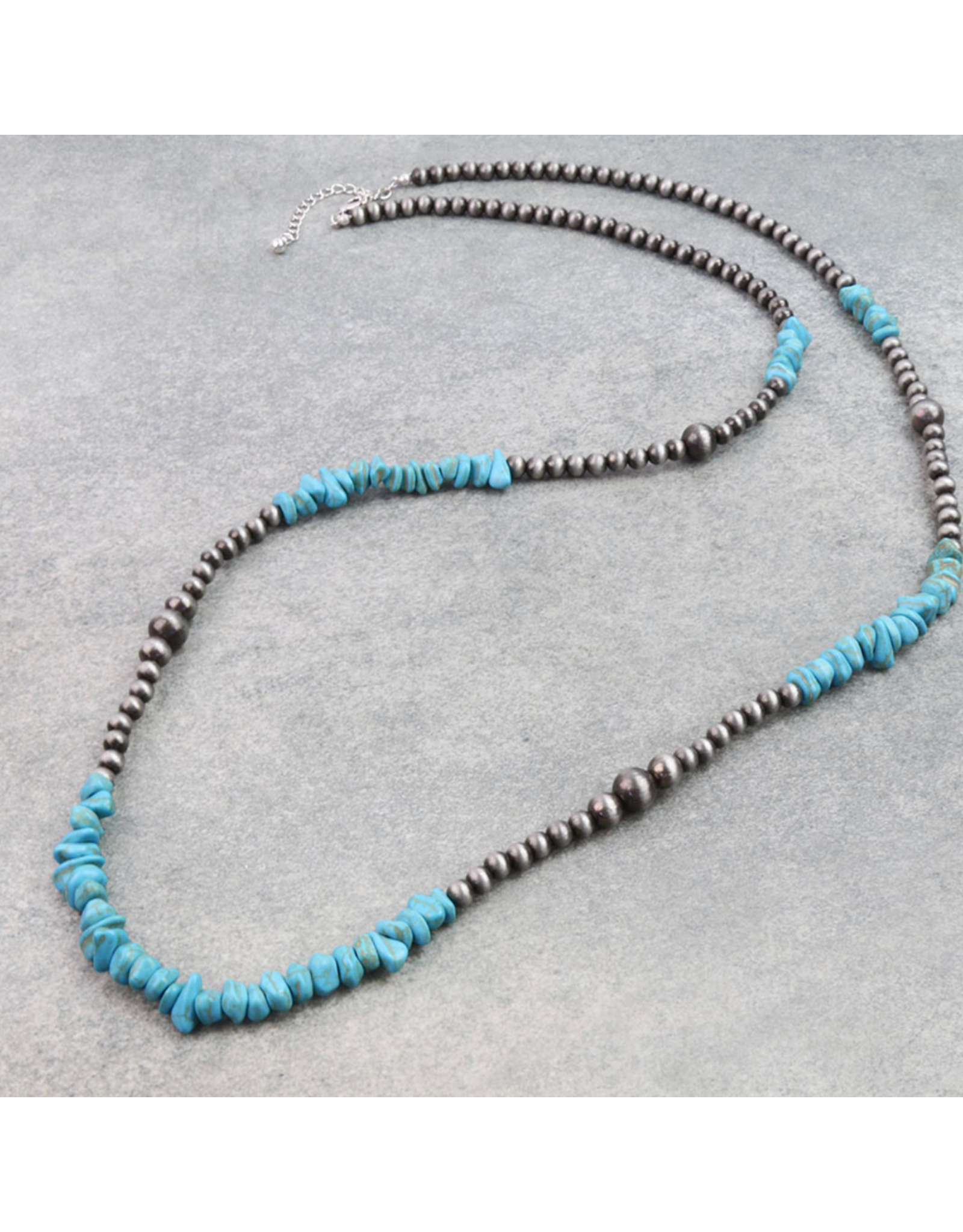 40" NAVAJO PEAL AND TURQUOISE CHIP NECKLACE