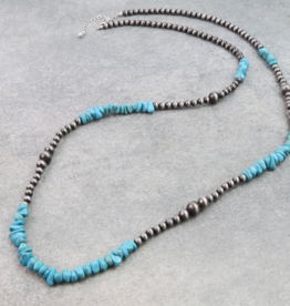 40" NAVAJO PEAL AND TURQUOISE CHIP NECKLACE