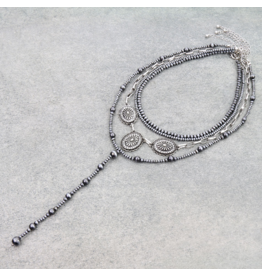 NECKLACE MULTI LAYERED NAVAJO BEAND & WESTERN CONCHOS