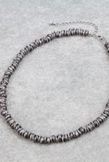 NECKLACE FLAT SILVER BEADS WITH NAVAJO PEARLS 15"