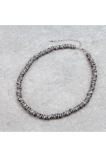 NECKLACE FLAT SILVER BEADS WITH NAVAJO PEARLS 15"