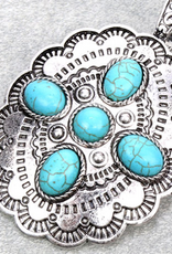 LARGE NECKLACE PENDENT CONCHO WITH 5 TURQUOISE STONES