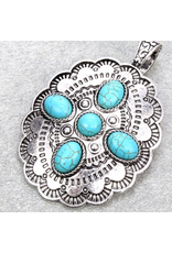 LARGE NECKLACE PENDENT CONCHO WITH 5 TURQUOISE STONES