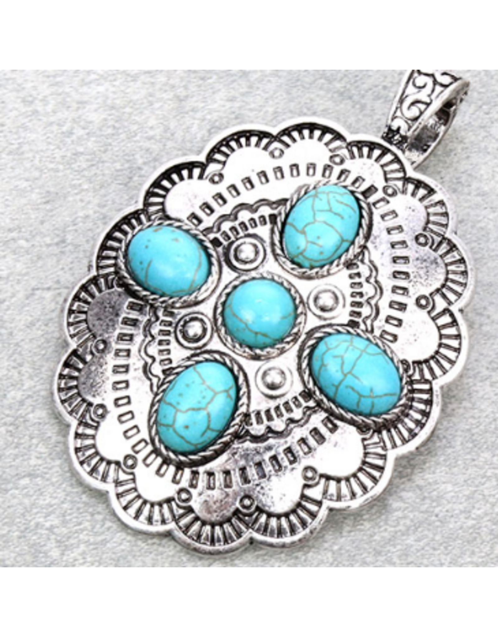 LARGE NECKLACE PENDENT CONCHO WITH 5 TURQUOISE STONES