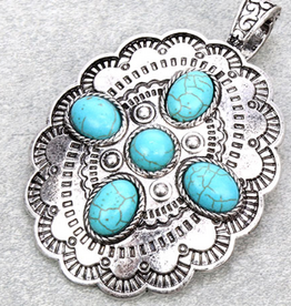 LARGE NECKLACE PENDENT CONCHO WITH 5 TURQUOISE STONES