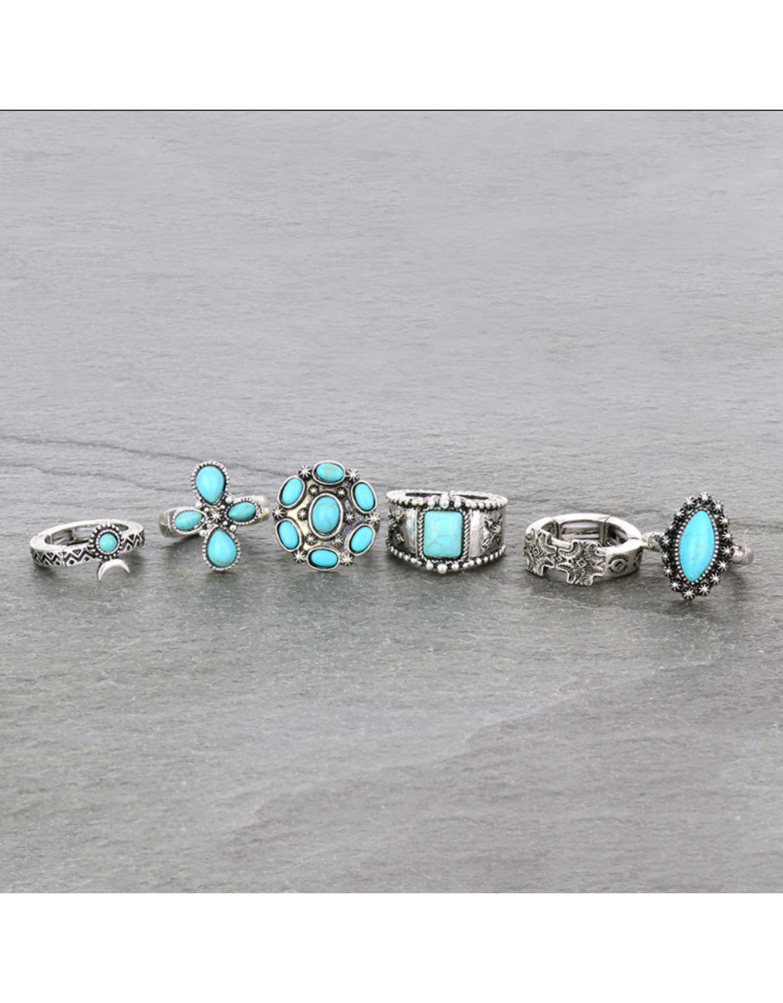 RING SET OF 6 STRETCH TURQUOISE STONES