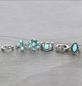 RING SET OF 6 STRETCH TURQUOISE STONES
