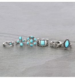 RING SET OF 6 STRETCH TURQUOISE STONES