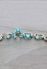 WESTERN RING STRETCH SET OF 6 TURQUOISE SQUASH BLOSSOM