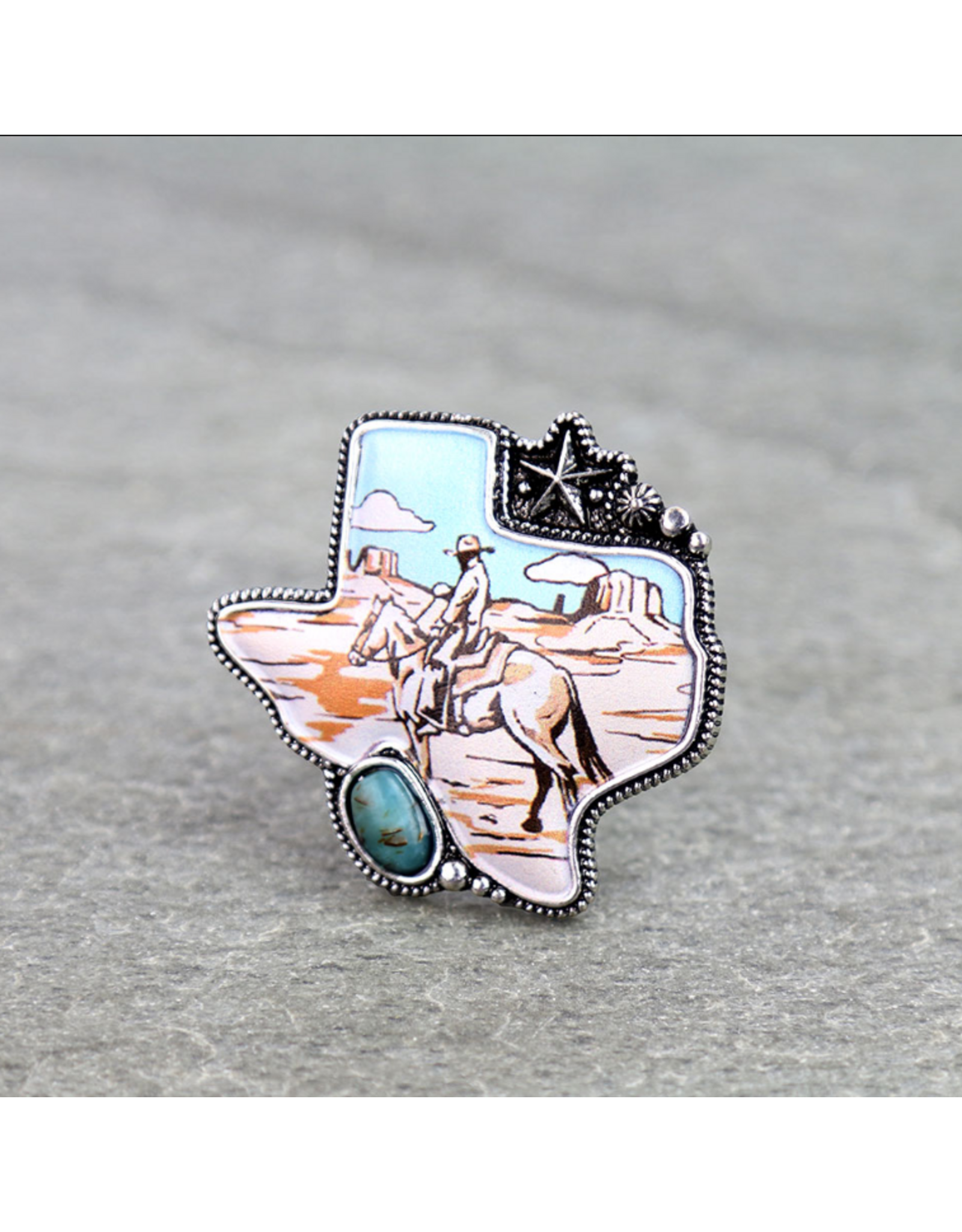 RING STRETCH TEXAS MAP COWBOY PRINT