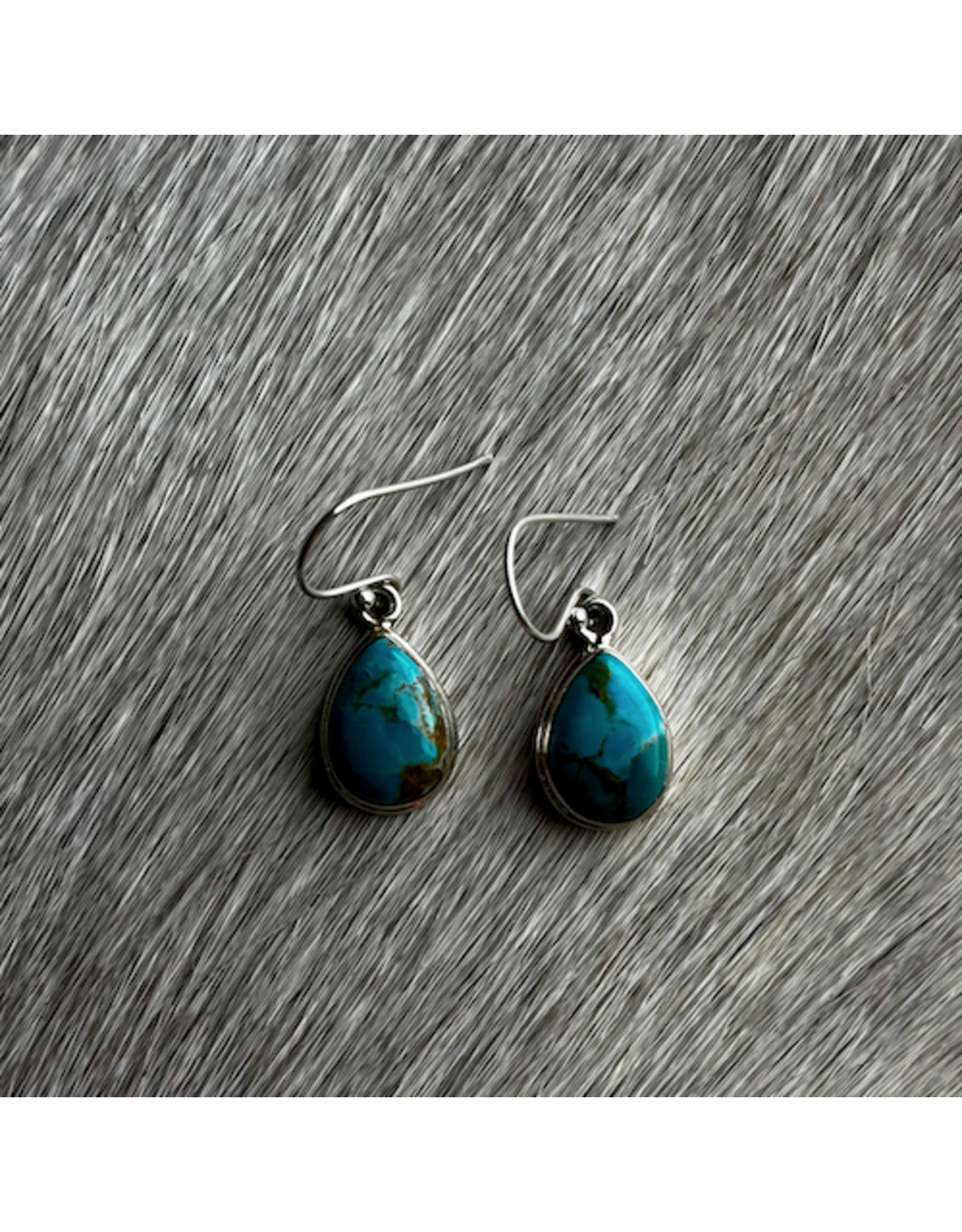 STERLING SILVER TEAR DROP REAL TURQUOISE EARRINGS DANGLE