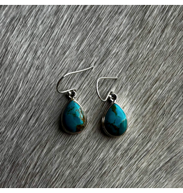 STERLING SILVER TEAR DROP REAL TURQUOISE EARRINGS DANGLE